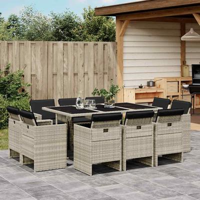 Vidaxl 11-Cz. Garden Furniture Set With Cushions Light Grey Rattan Pe