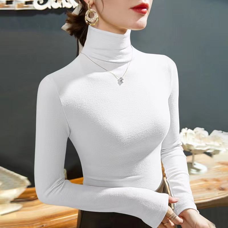 Velvet High Collar Women's Top Winter Women Warm Blouse Turtleneck Pullovers Thick Bottoming Shirt for Women