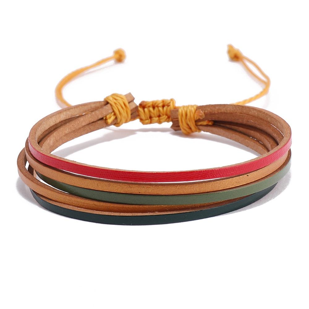 Colorful Leather Multi-strand Bracelet Handmade Bohemian Style Bracelet For Women Unique Geometric Design