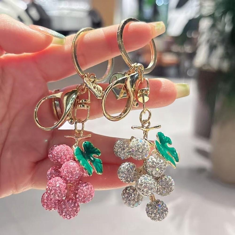 Cartoon Grapes Pendant Car Keyring Fruit Car Keyring Crystal Fruit Grapes Keychain Backpack Decor