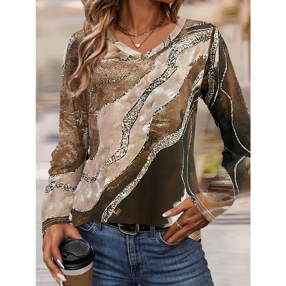 

Marble Printed Curved Hem Long Sleeved T-shirt S