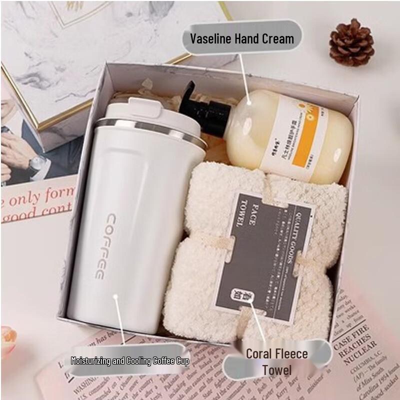Practical Gift Set: Coffee Thermos, Towel & Hand Cream