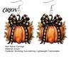 Fall Leaf Jewelry 1 Pair Pumpkin Earrings for Women, Acrylic Dangle Drop Fashion with Plaid Bow, Halloween Holiday Party Comfortable Hook