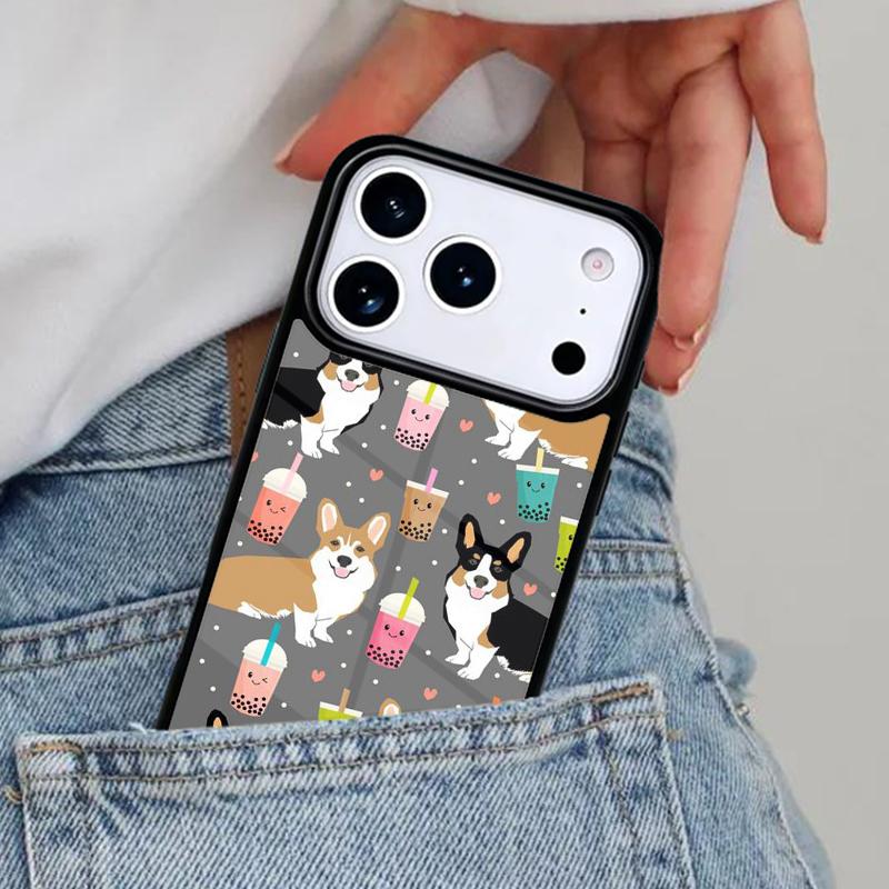 Corgi and Bubble Tea Phone Case for iPhone 16e 15 14 13 12 17 Pro Max Plus Air 17pro Cover Coque