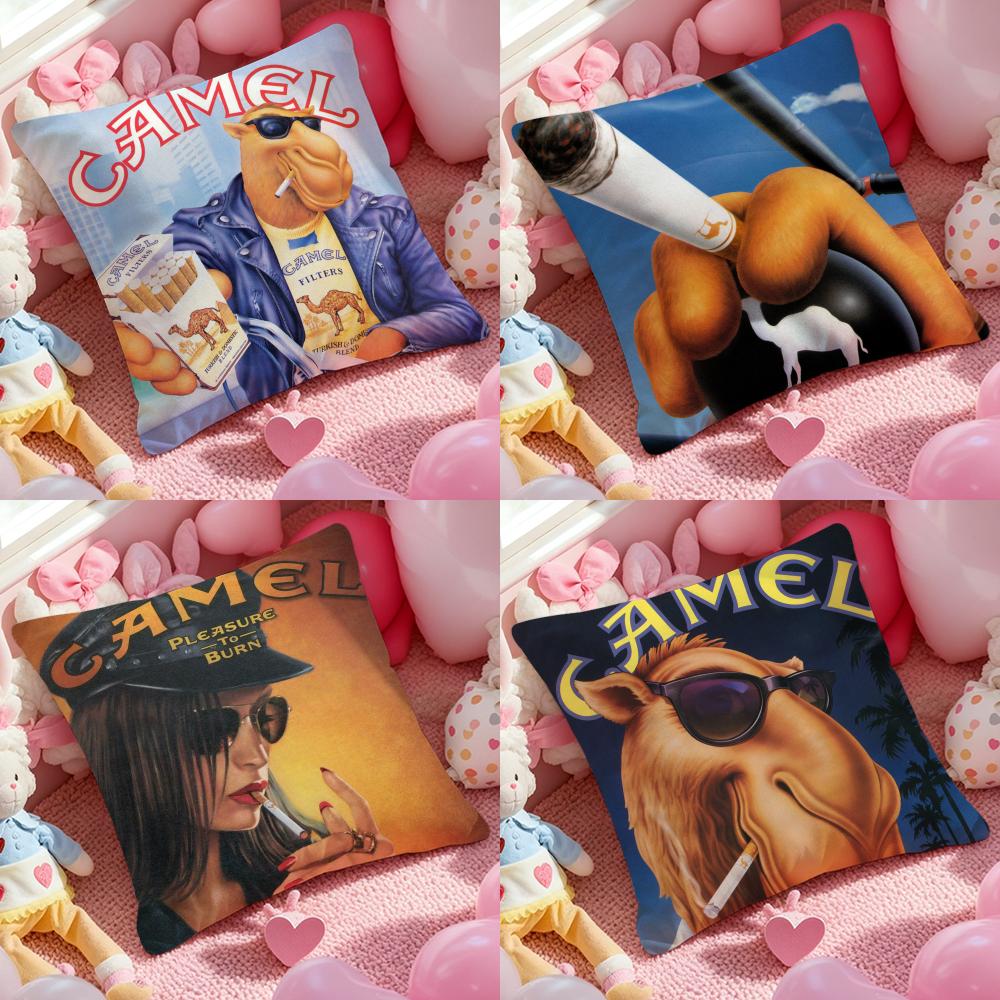 Camel Cigarettes Cushion Cover Anti-dustmite Pillowcase Invisible Zipper Silky Short Plush Sofa Cushion Cover