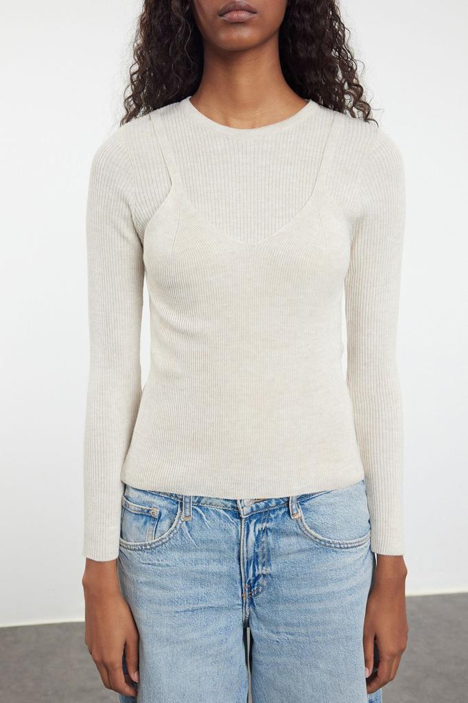 Women's Elegance Style Sweater Navy Blue Basic Double Knitwear Sweater