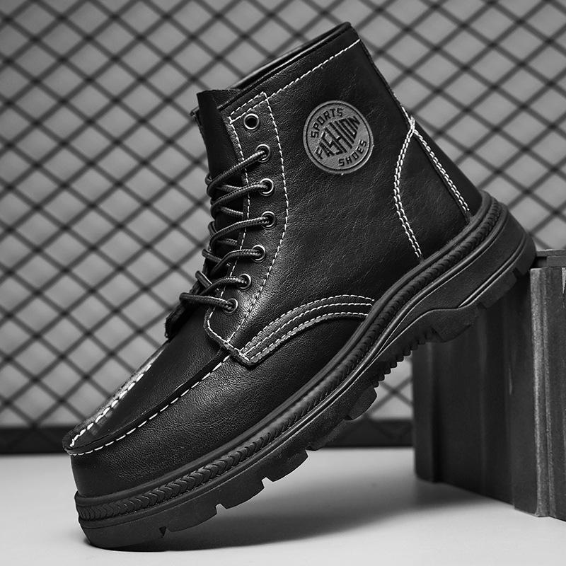 Autumn Men's New High-top Lace-up Casual Outdoor Martin Boots Teen Fashion Trend Thick-soled Outer Leather Boots