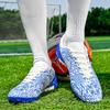 Botas de Fútbol Azul y Blanco para Hombre/Mujer Suela Blanda de Goma Clavo Corto Césped Artificial Zapatos de Fútbol Juvenil