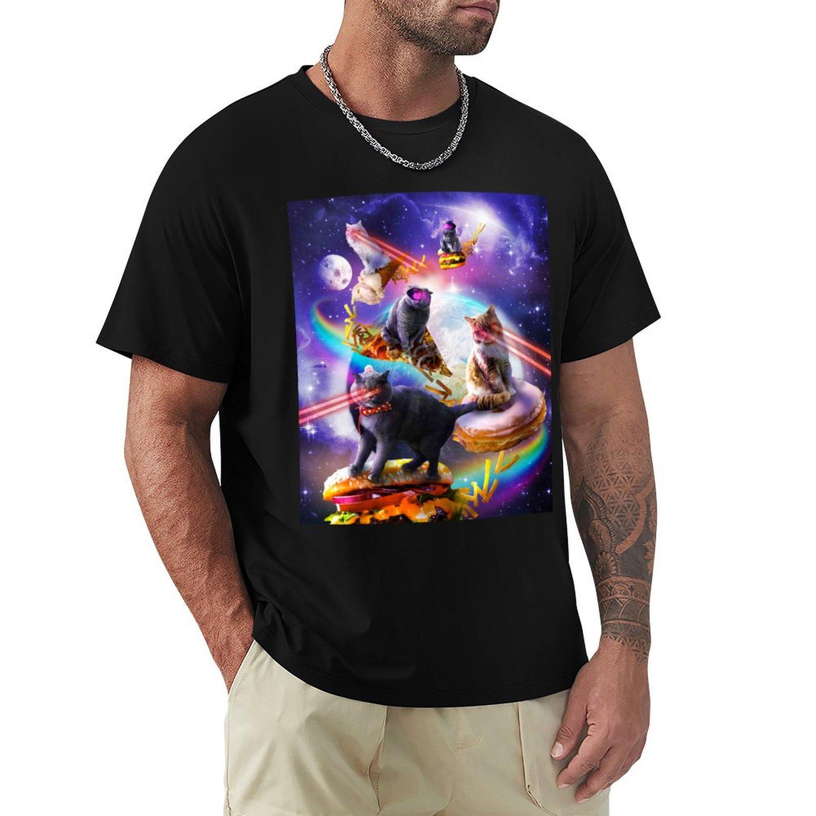 

Galaxy Laser Space Cat On Burger Pizza Donut Ice Cream TShirt funny costumes tees plus sizes Tshirts for men cotton 4XL