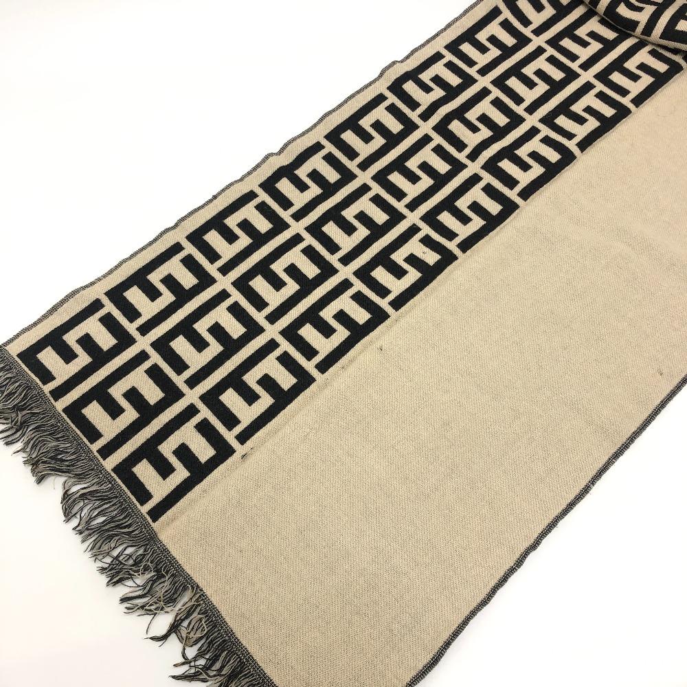 FENDI Zucca pattern Reversible Stole/Shawl Scarf wool Black/Beige