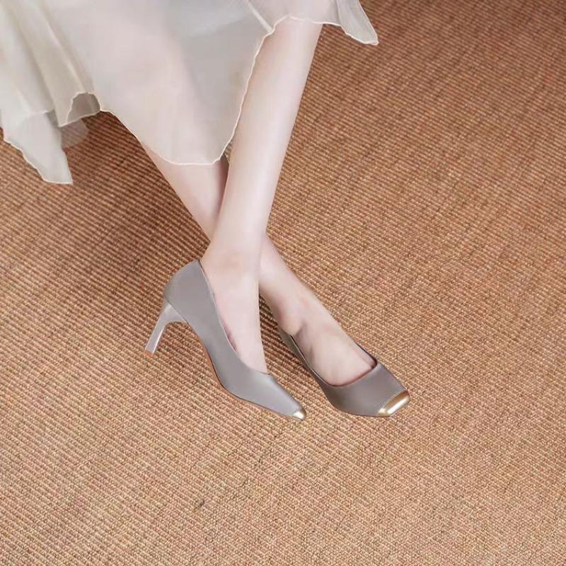 Fashion women's shoes 2024 hot sale Shallow Women's High heels Fashion color matching dress Pumps women square toe heels women