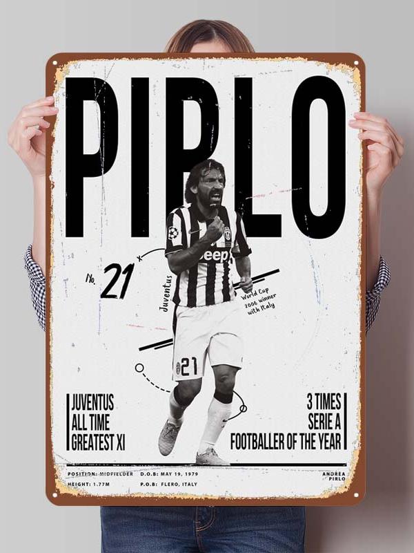 Andrea Pirlo Football Player Metal Posters Wall Art of Murals Custom Made Metal Tin Sign Plaque for Wall Decoration Retro Decor