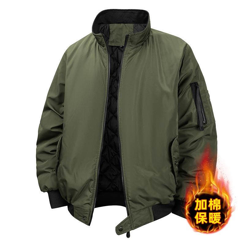 

Autumn and Winter Casual Cotton Jacket Men s Stand-up Collar Casual Simple Baseball Jacket One Piece S армия зеленый