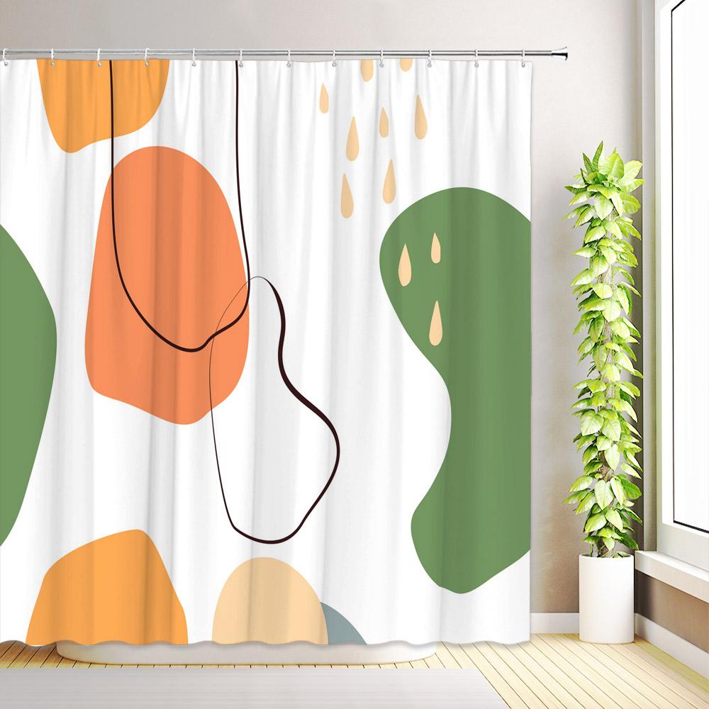 Boho Tropical Palm Leaves Shower Curtain Aesthetic Abstract Green Leaf Floral Plant Minimalist Modern Bathroom Decor with Hooks