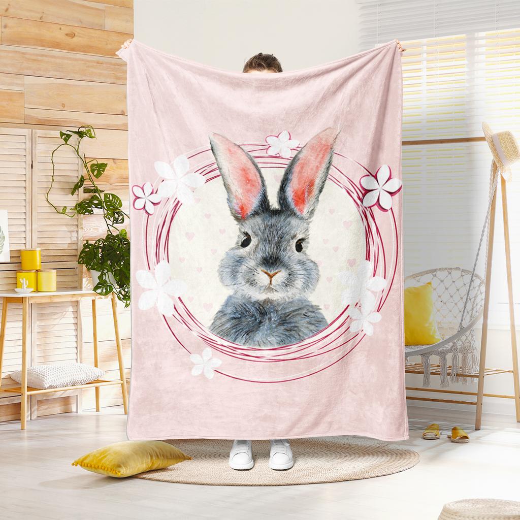 1 piece of double-sided flannel cute pink rabbit digital printing sofa air conditioning cover blanket camping blanket