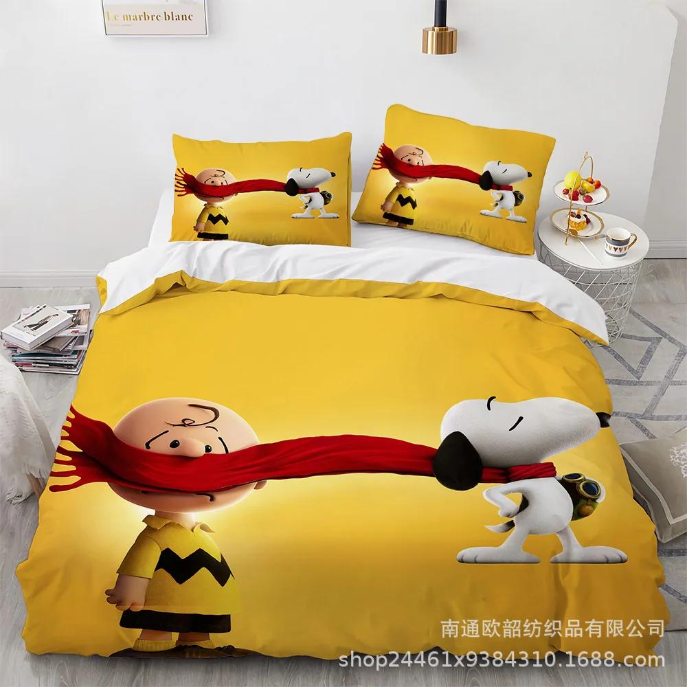 Snoopy Cute Print Bedding Sets Comforter Quilt Bed Cover Duvet Cover Pillow Case 2-3 Pieces Sets Kids Adult Size Home Decor
