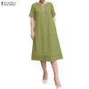Women Casual V-Neck Summer Loose Short Sleeve Midi Dress