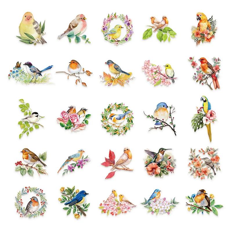 50PCS Cute Cartoon Bird And Flower Stickers Waterproof Vinyl Decals for Water Bottle Laptop Luggage Helmet