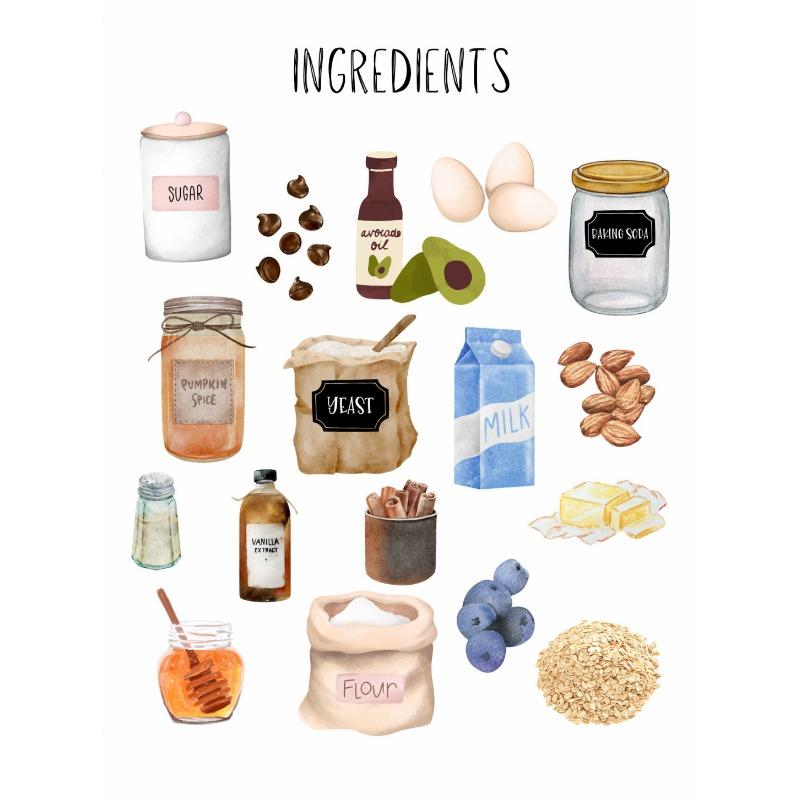 Kids Bake Shop Baking Equipment and Baking Ingredients Art Poster Canvas Painting Wall Print Picture for Living Room Home Decor