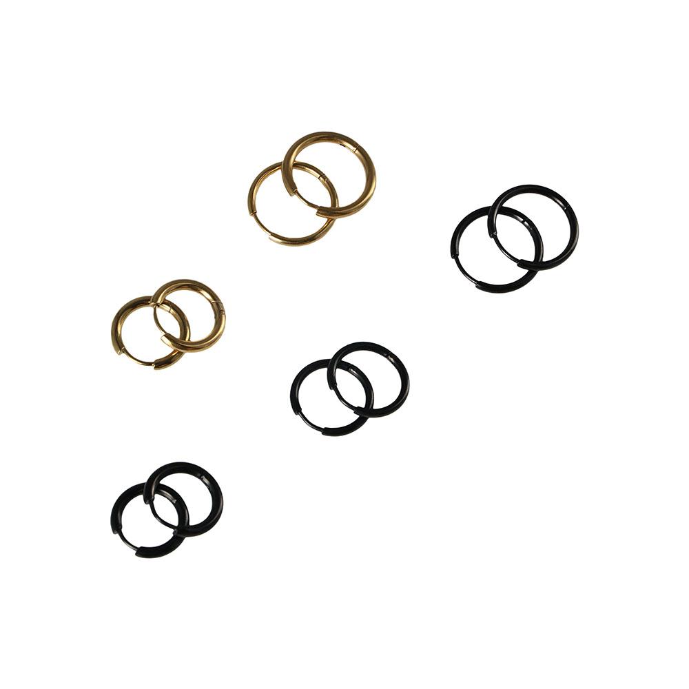 1 Pair Unisex Silver/Black/Gold Color Round Circle Titanium Steel Earrings Buckle Hoop Earrings