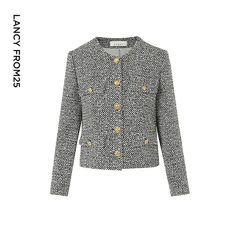 Lancy French Style Wool Blend Round Neck Suit Jacket