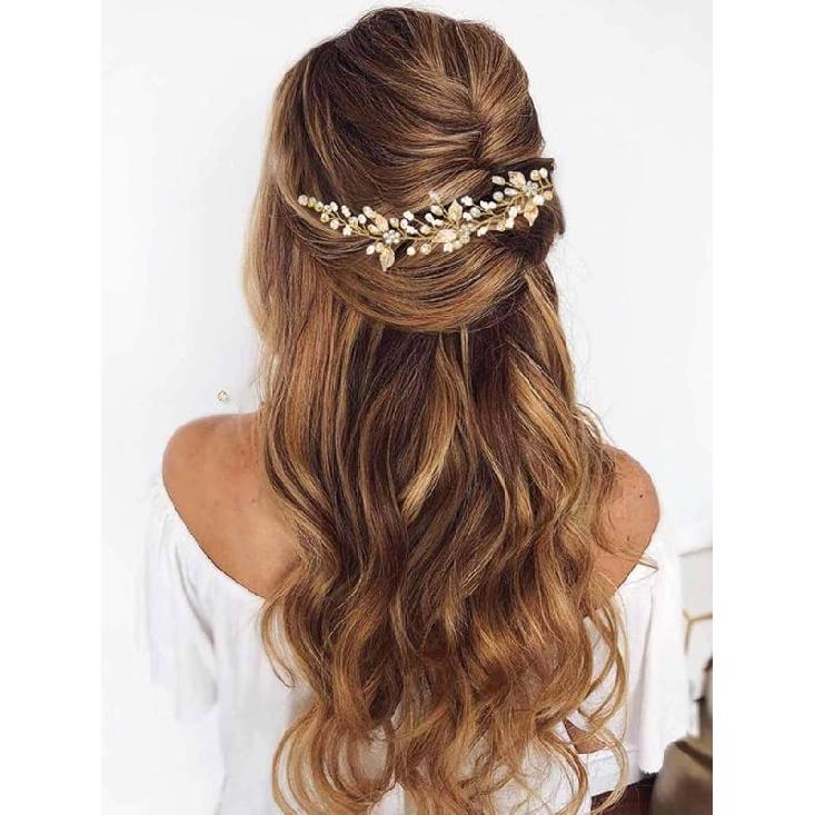 Gorais Crystal Bride Wedding Hair Combs Gold Leaf Bridal Hair Pieces Pearl Hair Accessories for Women and Girls (A-Gold) (A-Gold)