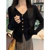 1116 Autumn long-sleeved knitted sweater collar jacket cardigan lazy and thin top with women's design sweater