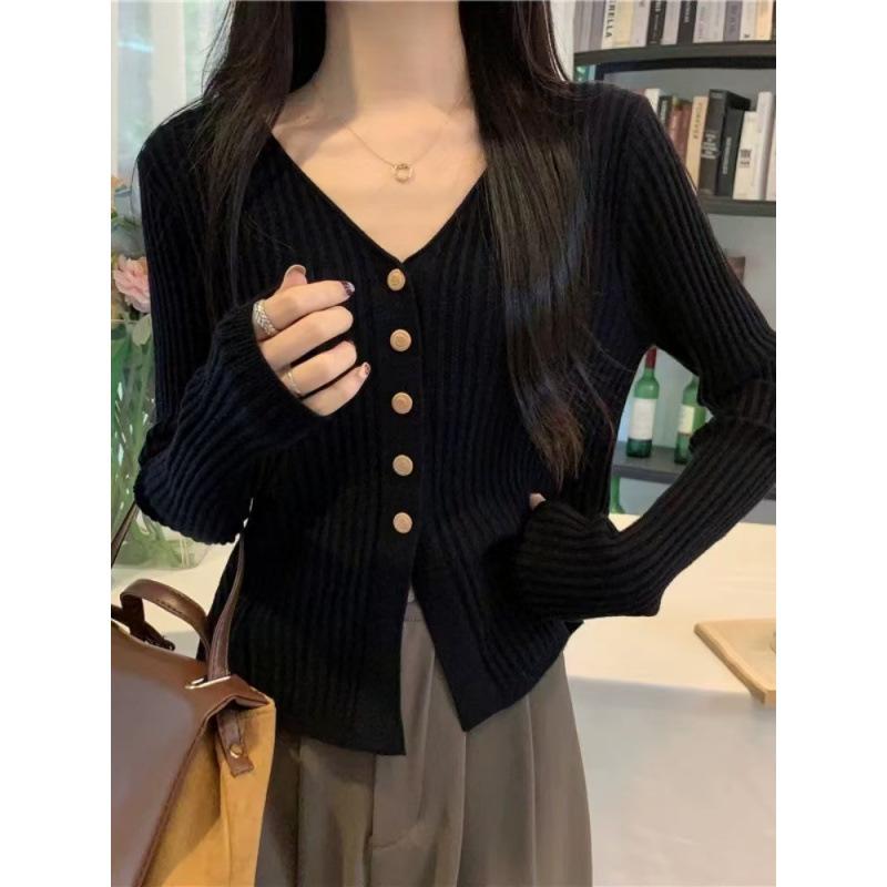 1116 Autumn long-sleeved knitted sweater collar jacket cardigan lazy and thin top with women's design sweater