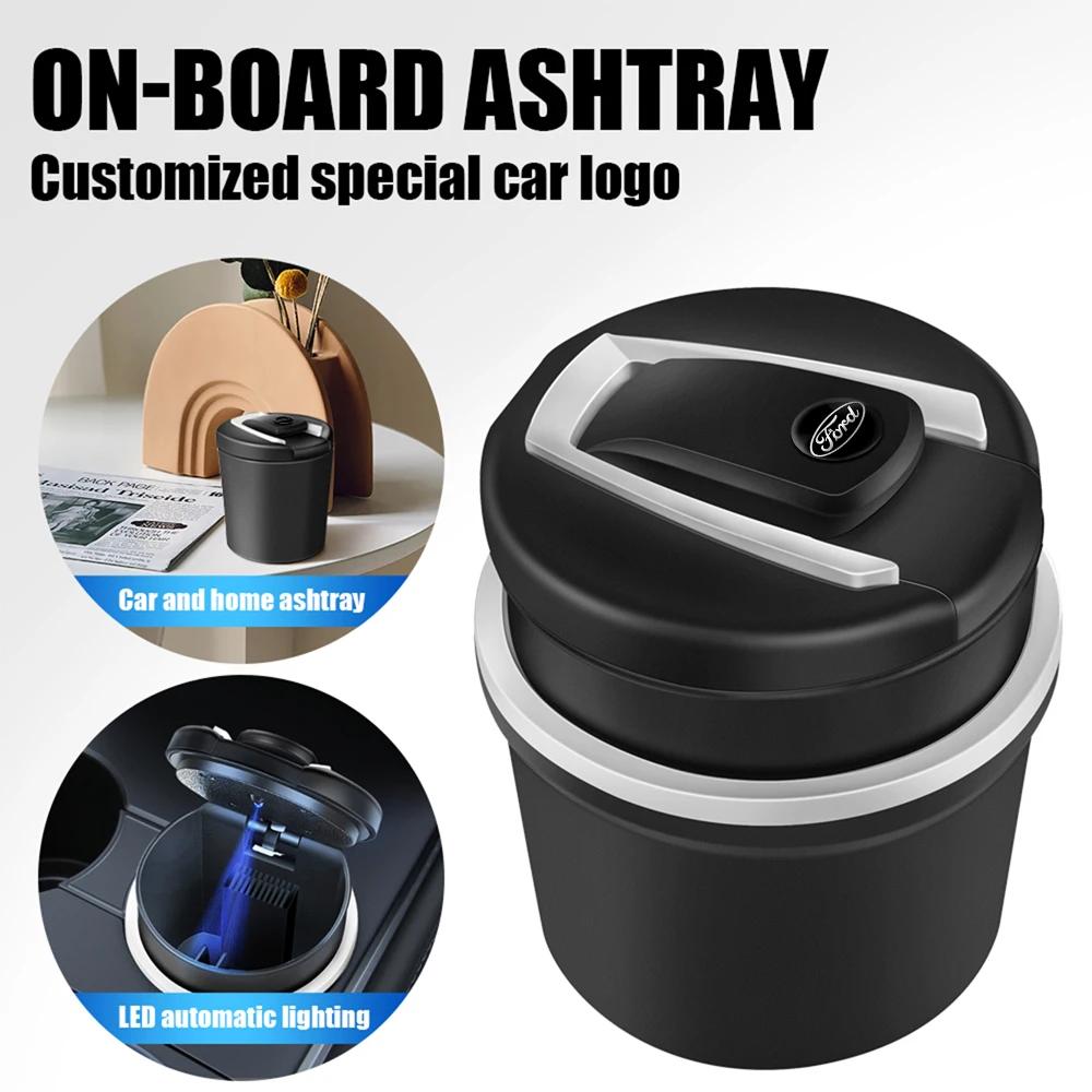 Car Sticker Car Interior Ashtray LED Light Portable Smoke Ashes Holder For Ford Mustang SHELBY GT 500 350 Convertible V Mach e R