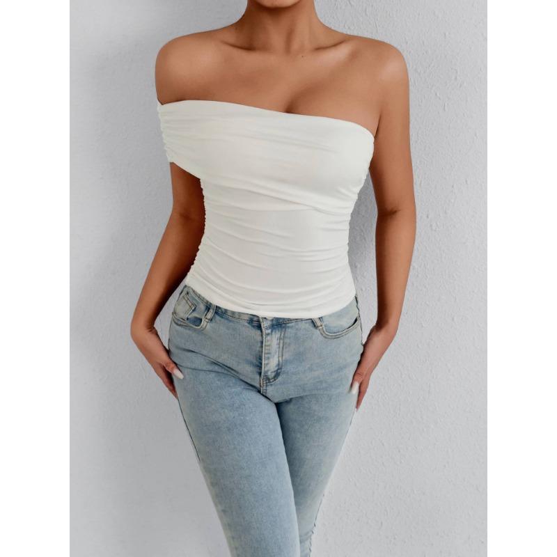 New summer tops, fashionable one-shoulder one-shoulder collar tube top slim fit top temperament for women