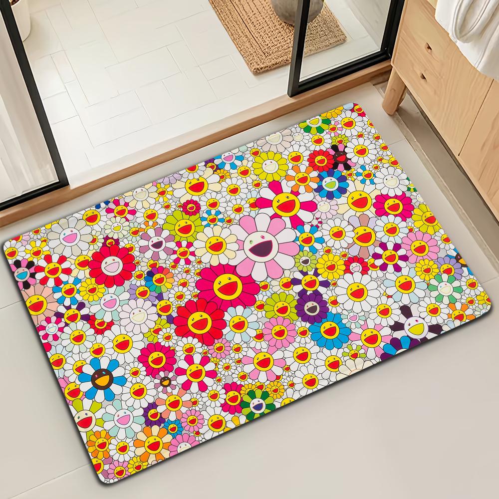 Fashion M-Murakamis Art T-Takashi Door Mat Bath Microfiber Decorative Versatile Flannel Floor Quick Dry Absorbent Non-slip Sole