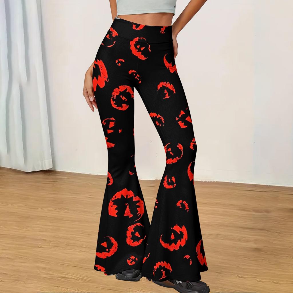 Women's Halloween Print Flared Yoga Pants Casual High Waist Stretchy Bootcut Trousers for Daily Wear and Fitness Activities