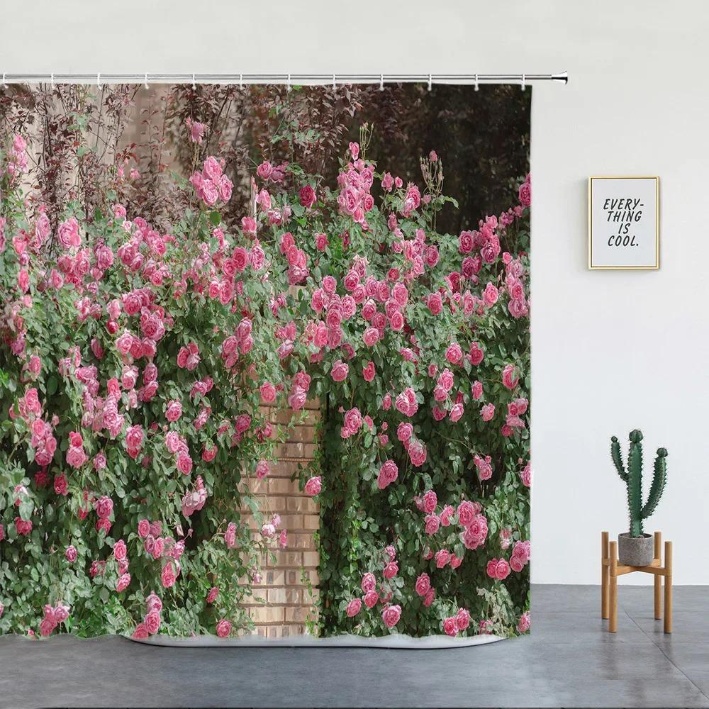 Green Ivy And Old Stone Of Wall Shower Curtain Nature Bathroom Extra Long Waterproof Washable Polyester Fabric For Bathtub Decor