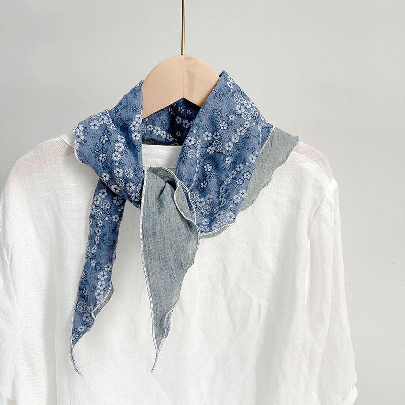 Double Layer Triangle Scarf Women Cotton Linen Scarves Solid Color Scarf Small Shawl Korean Version Shawl  All-match Decorative