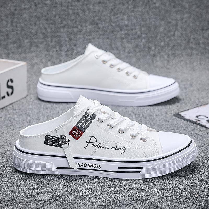 Men Half Slippers Slip-on Sneakers Low-top Canvas Shoes Men Outdoor Casual Walking Shoes Comfortable Breathable Vulcanized Shoes
