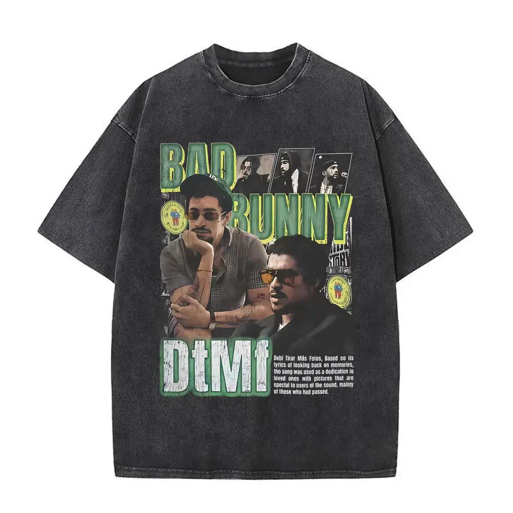 Washed Vintage Rapper Bad Bunny Debi Tirar Mas Fotos DTMF Graphic T Shirt Men Women Fashion Pop Music T-shirt Streetwear