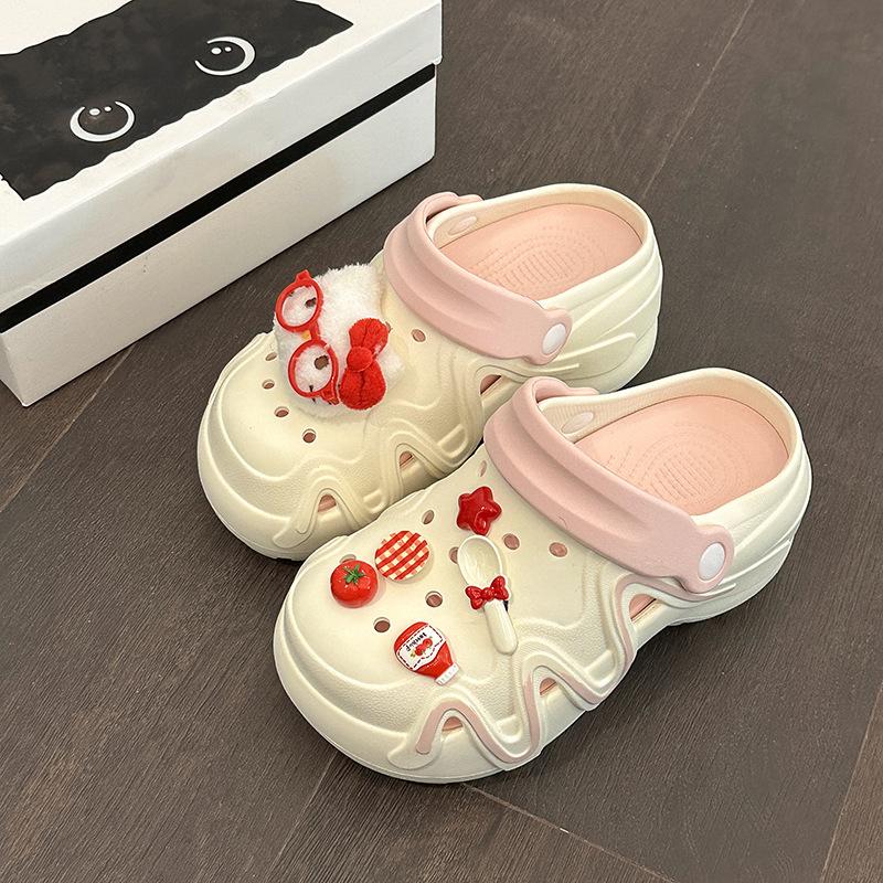 Cute girl heart hole shoes women's new summer casual outer wear thick-soled two wear beach cool slippers