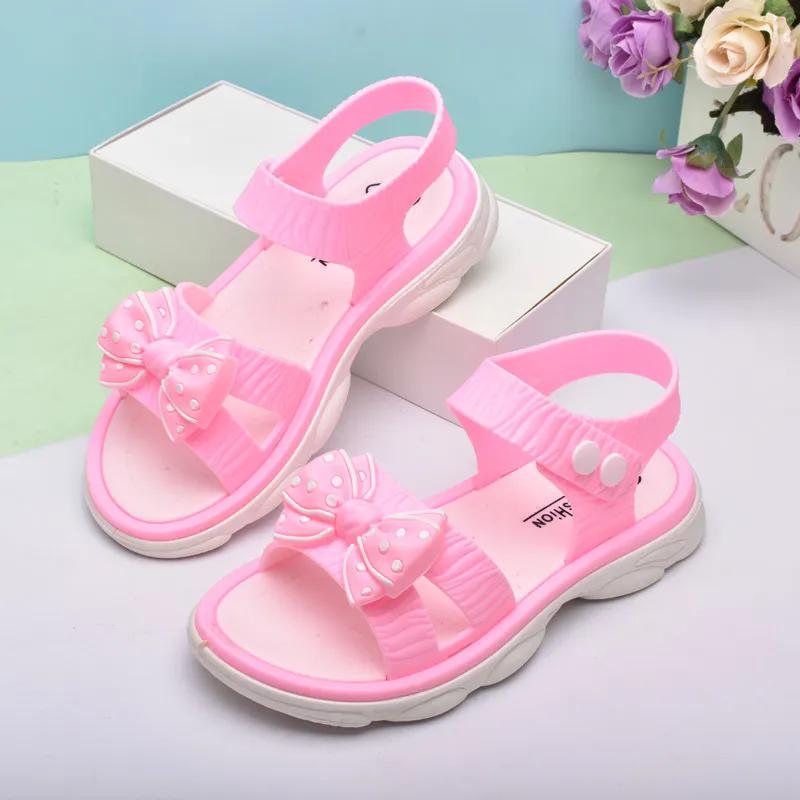 Girls Sandals Big Girl's Summer Soft Sole Flat Beach Sandals Anti-slip Flowers Decoration Casual Princess Light Sandals