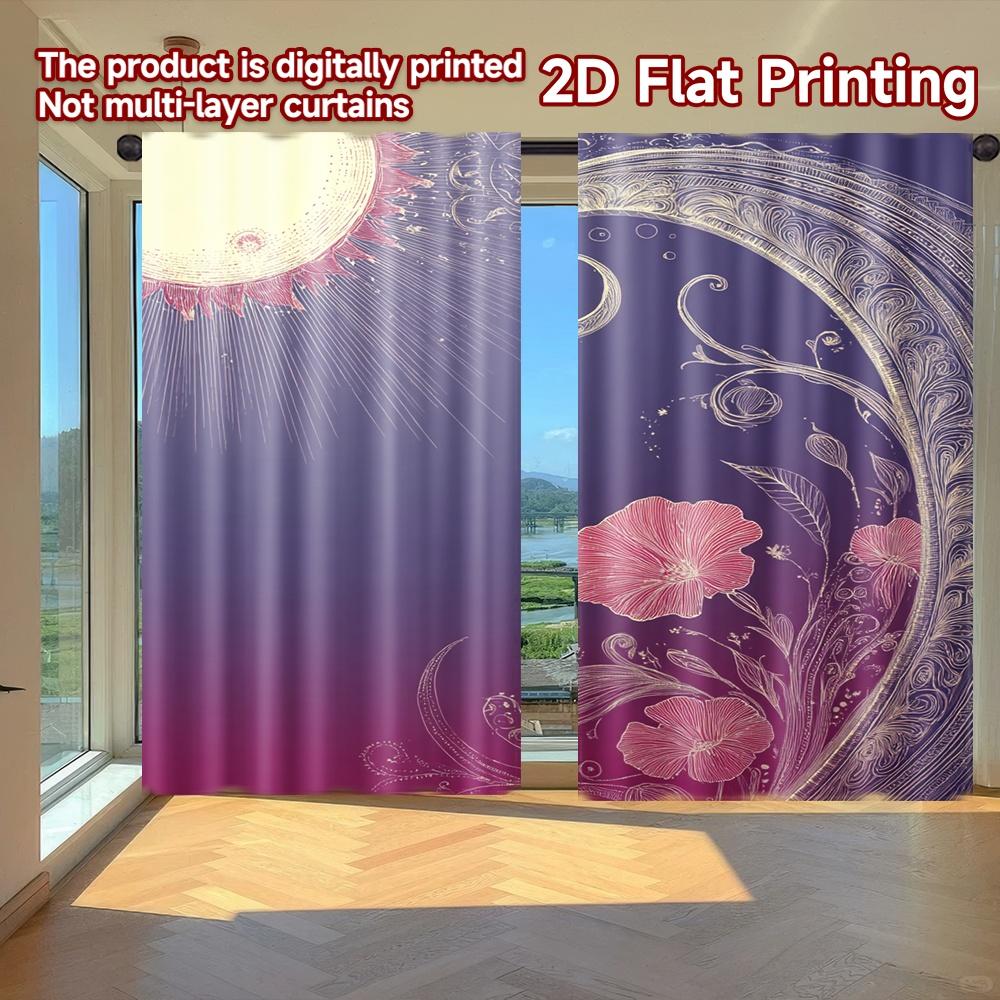 

Flat Printing Curtains Without Rod Floral Moonlit Design Valentine Is Day Festival Creative Durable Polyester Curtain Set Of 2 Made Washable W100*H70(CM)-Rod Pocket&2PCS