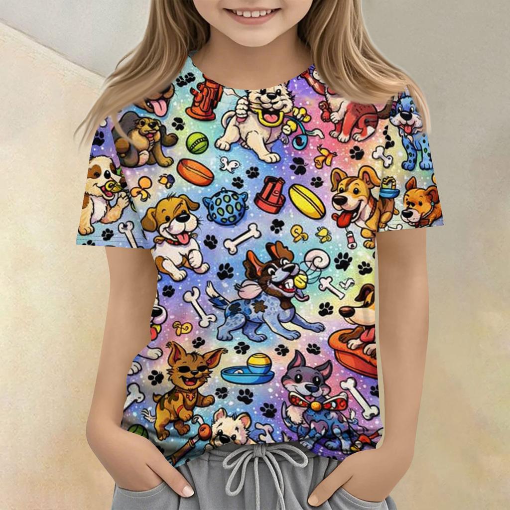 Children's Printed Round Neck Short Sleeved Casual T-shirt