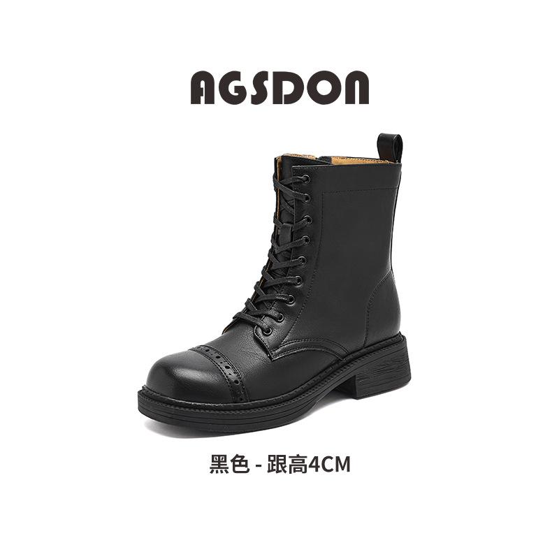 Augustine Martin Boots Women's 2025 New Spring and Autumn Retro British Style Thick-soled Black Knight Short Boots with Skirt