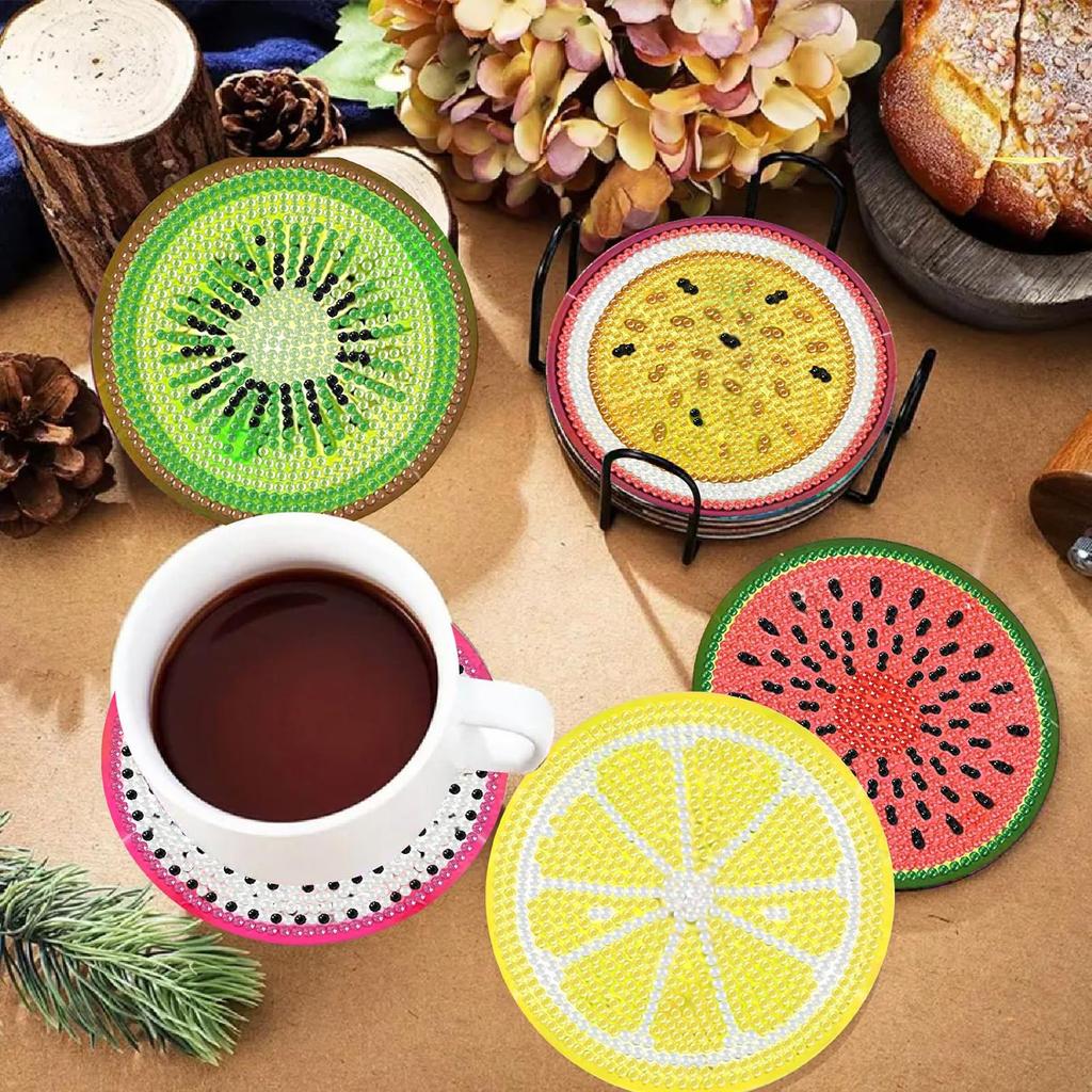 Amyaker Diamond Art 12 Fruit Coasters with DIY Beaded 5D Diamond Painting Coaster Craft Kit for and Arts and Crafts Supplies Kit, Holder, Coasters,