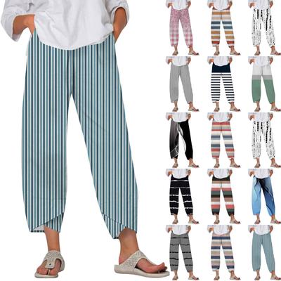 Pants For Women Summer Casual Wide Leg Elastic Waist Pants With Pockets