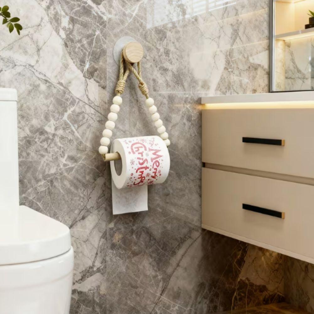 Nordic Style Wood Tissue Holder Handwoven Rope Roll Paper Holder Towel Display