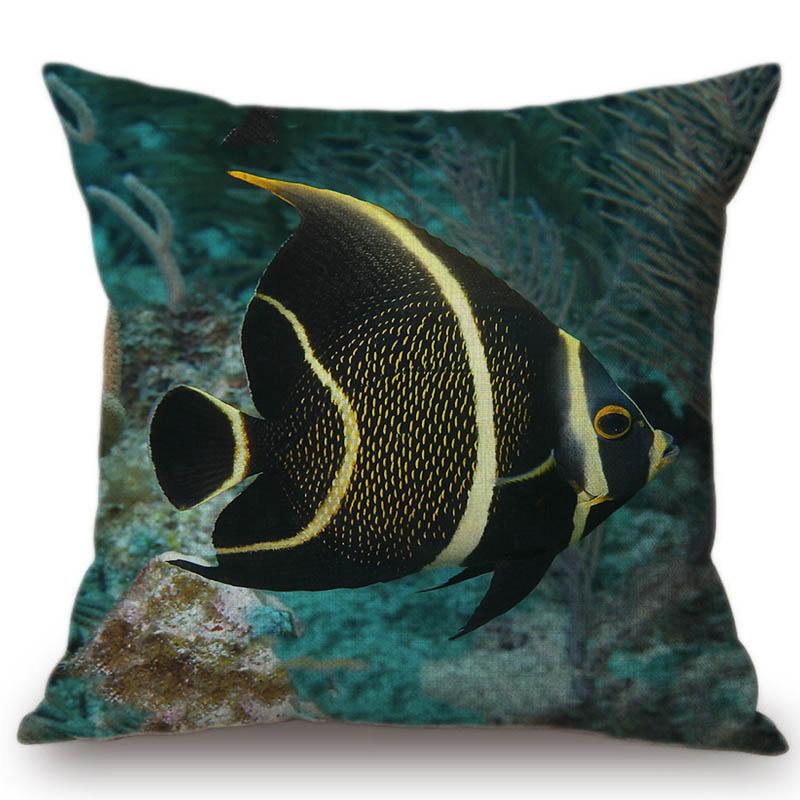 Summer Home Decoration Oil Painting Tropical Ocean Fish Sofa Throw Pillow Cover Nemo Fish Cotton Linen Cushion Cover Cases