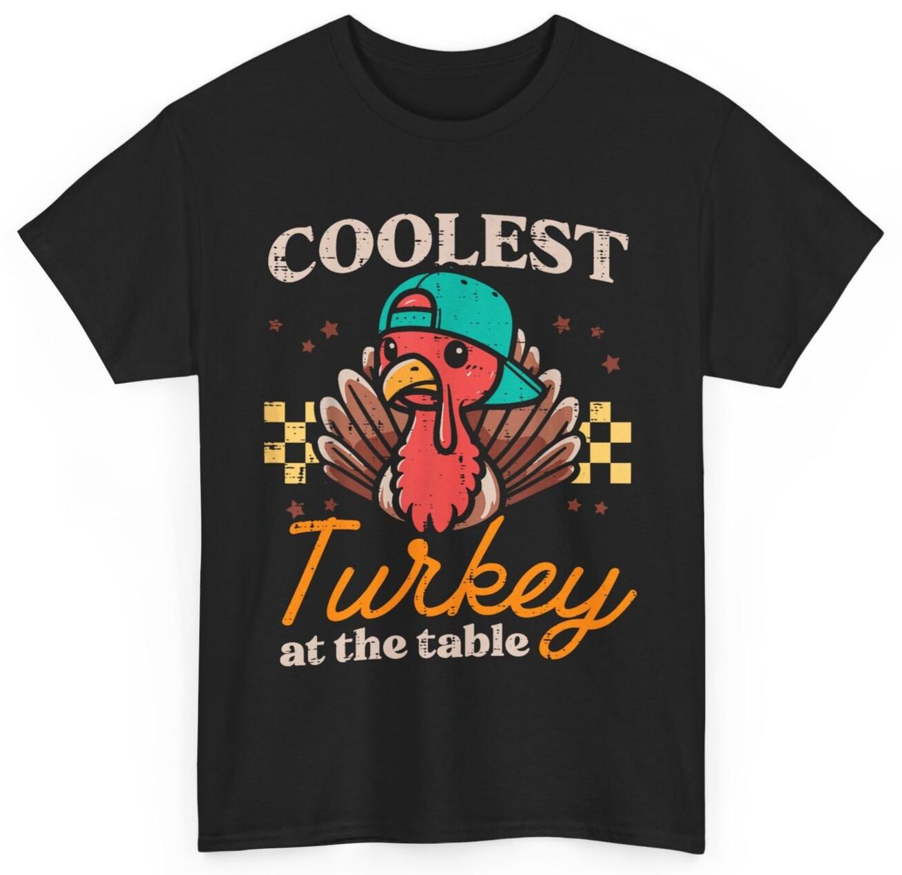 Thanksgiving Coolest Turkey At Table Boys Kids Toddler Youth T-shirt XL