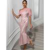 Womens One Shoulder Sequined Geometric Print Mermaid Evening Dress
