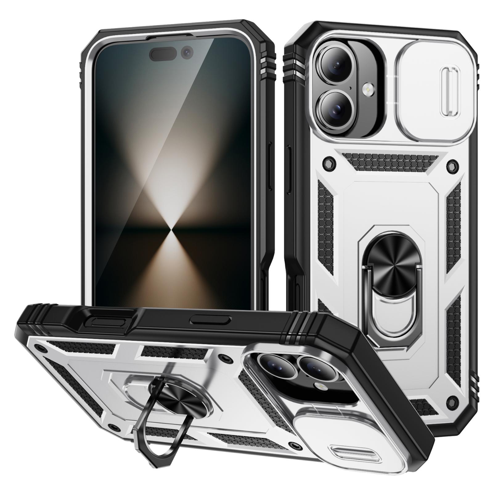 

Чехол для iPhone 16 со сдвижной крышкой для камеры, кольцом-подставкой, из ПК+ТПУ A