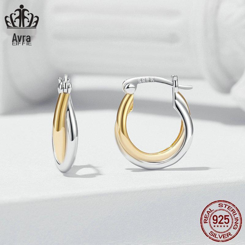 Aifle Daily Contrast Color Double Ring Earrings - S925 Sterling Silver Plated Platinum Jewelry for Women