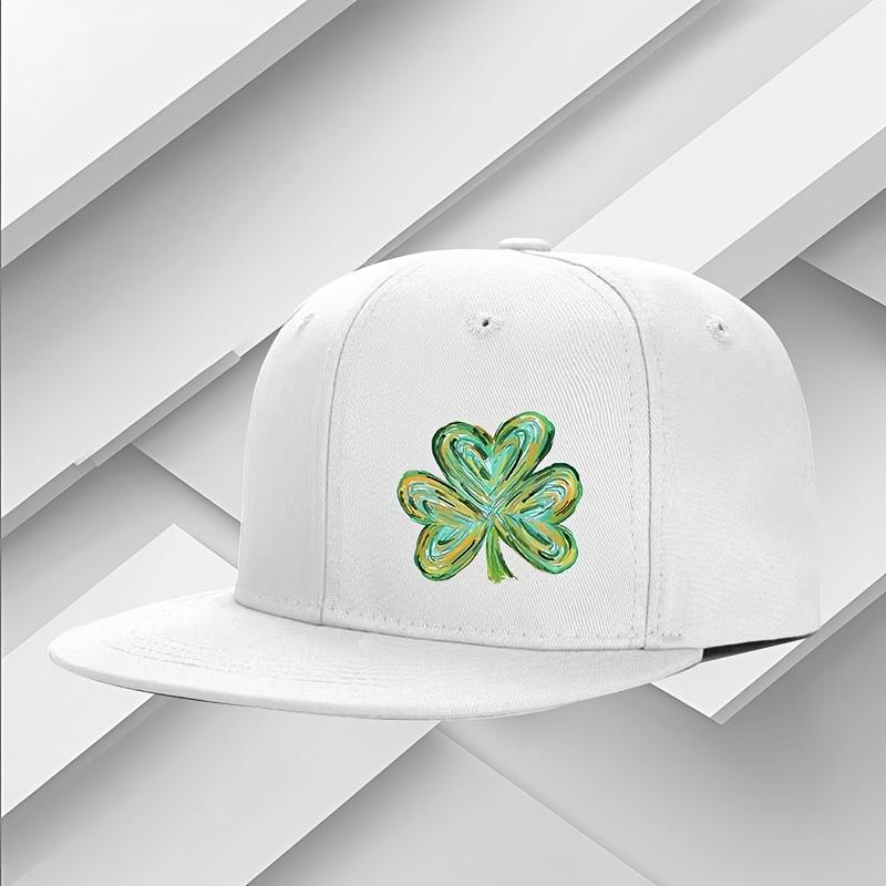Abstract Green Clover St Patrick Day Baseball Cap Polyester Embroidered Flat Brim Hat Unisex Casual Adjustable Headwear